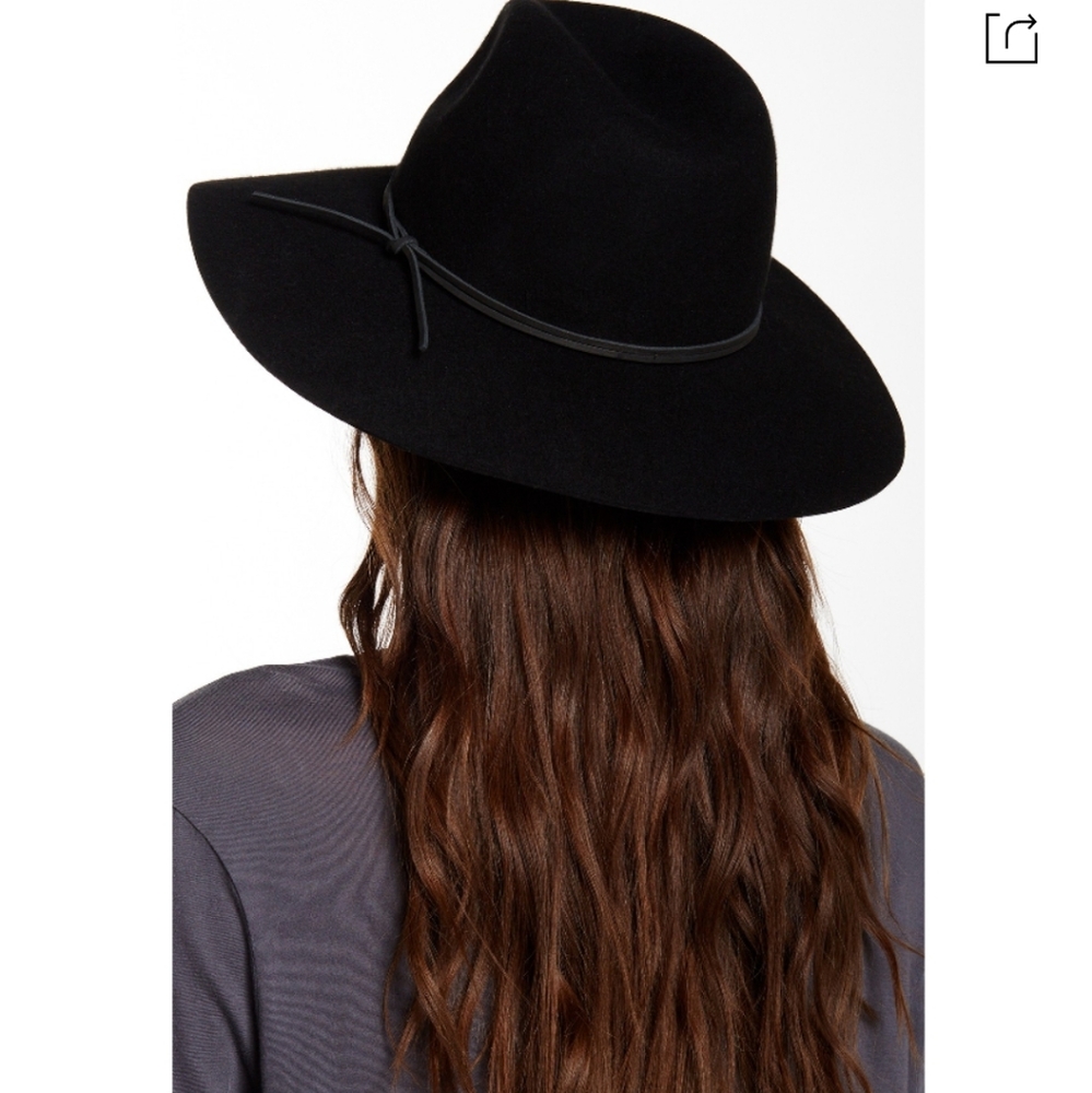 NWT Phenix Wide Brim Wool & Leather Fedora In Black